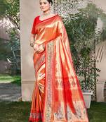 orange kanjivaram silk woven work traditional saree
