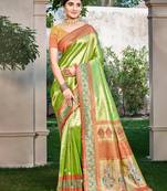 green kanjivaram silk woven work traditional saree