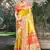 yellow kanjivaram silk woven work traditional saree