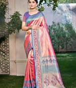 pink kanjivaram silk woven work traditional saree