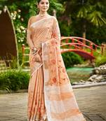 peach linen woven work traditional saree