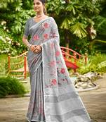 grey linen woven work traditional saree