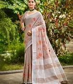 brown   linen woven work traditional saree