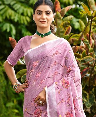 onion pink linen woven work traditional saree 2