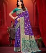 purple silk woven work traditional saree