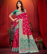 rani pink silk woven work traditional saree