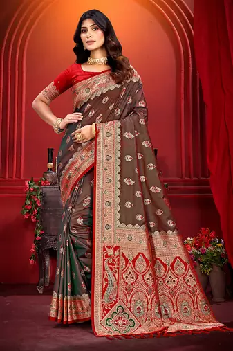 brown   silk woven work traditional saree