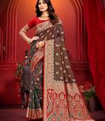 brown   silk woven work traditional saree