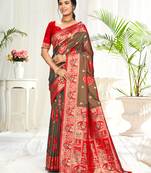 light brown silk woven work traditional saree