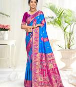blue silk woven work traditional saree
