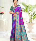 purple silk woven work traditional saree