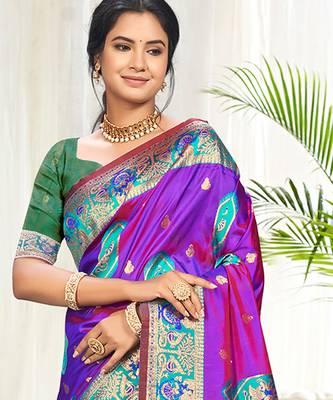 purple silk woven work traditional saree 2