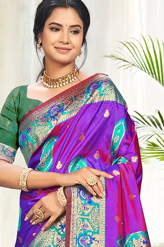 purple silk woven work traditional saree