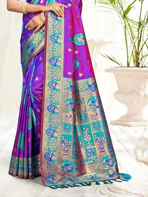 purple silk woven work traditional saree 3