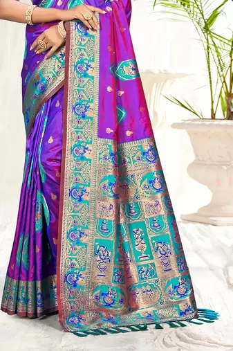 purple silk woven work traditional saree