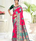 rani pink silk woven work traditional saree