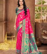 rani pink silk woven work traditional saree