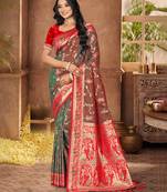 brown   silk woven work traditional saree