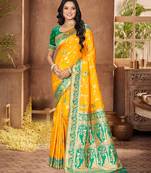 yellow silk woven work traditional saree