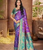 purple silk woven work traditional saree