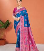 blue silk woven work traditional saree