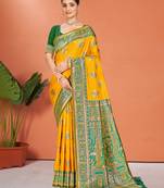 yellow silk woven work traditional saree