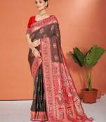 brown   silk woven work traditional saree
