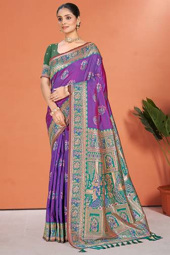 purple silk woven work traditional saree