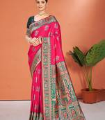 rani pink silk woven work traditional saree