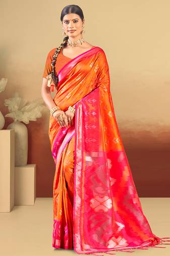 orange silk woven work traditional saree