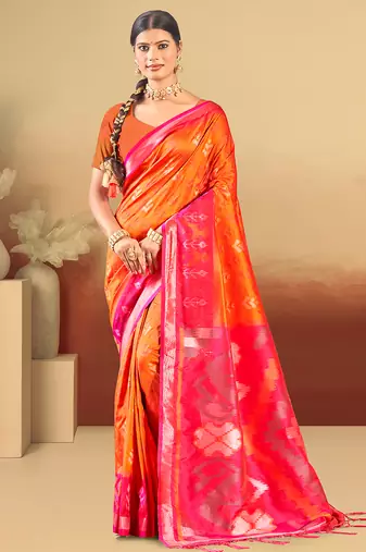orange silk woven work traditional saree