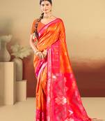 orange silk woven work traditional saree