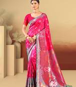 pink silk woven work traditional saree