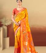 yellow silk woven work traditional saree