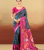 teal silk woven work traditional saree