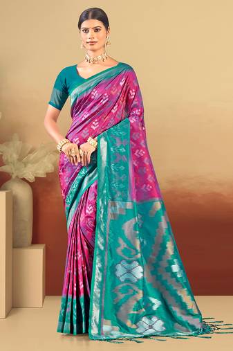magenta  silk woven work traditional saree