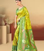 lime green silk woven work traditional saree