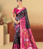 black and magenta silk woven work traditional saree