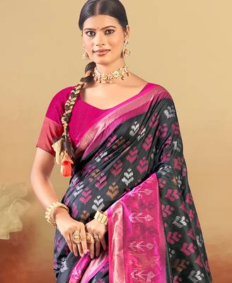 black and magenta silk woven work traditional saree 2