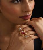 Gold plated red stone Kundan ring