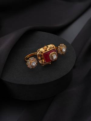 Gold plated red stone Kundan ring 2