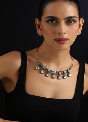 Gold plated kundan turquoise stones necklace 1