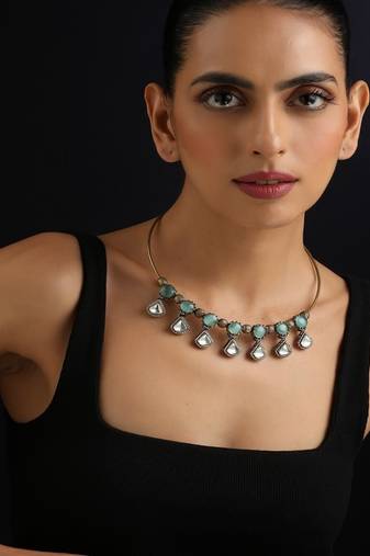 Gold plated kundan turquoise stones necklace