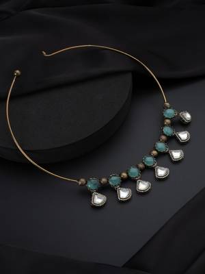 Gold plated kundan turquoise stones necklace 2