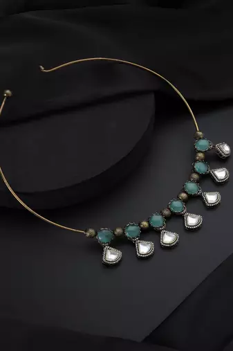 Gold plated kundan turquoise stones necklace