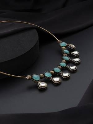 Gold plated kundan turquoise stones necklace 4