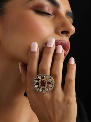 Gold plated red stone Kundan ring 1