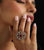 Gold plated red stone Kundan ring