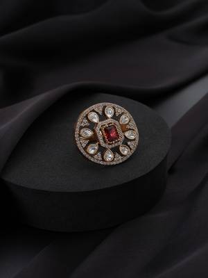 Gold plated red stone Kundan ring 2