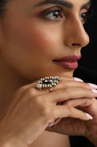 Gold plated Kundan green stones ring